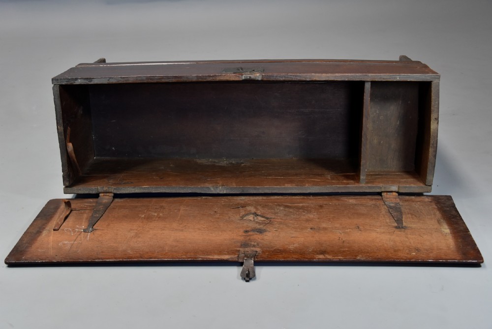 Late 17th century oak six plank coffer with excellent patina narrow proportions View X
