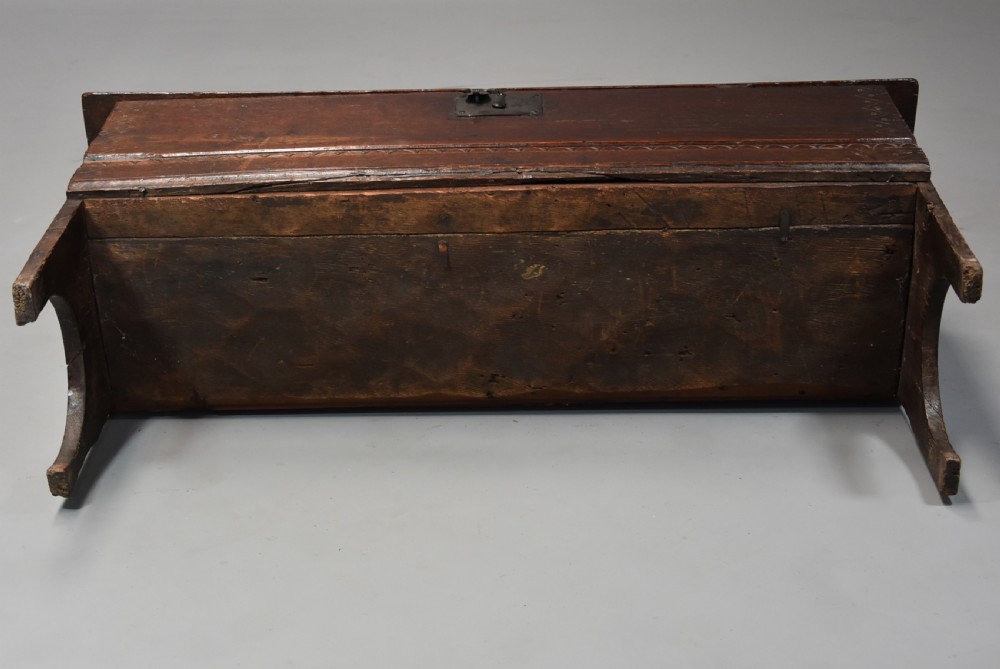 Late 17th century oak six plank coffer with excellent patina narrow proportions View XIII