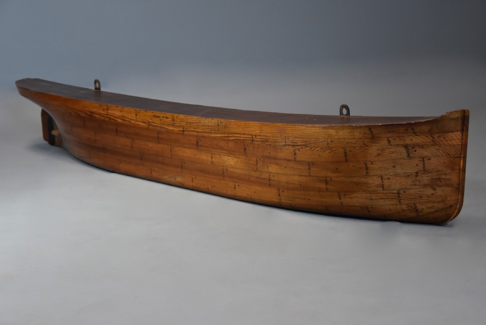 Large late 19th century pine shipwright's half hull model of a steamboat or paddle steamer