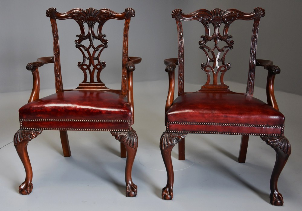 Superb pair of late 19th century mahogany open armchairs in the Chippendale style View III