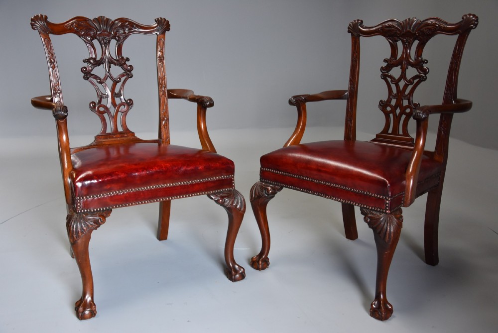 Superb pair of late 19th century mahogany open armchairs in the Chippendale style View IV