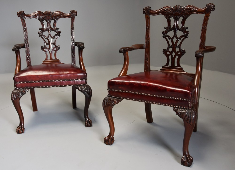 Superb pair of late 19th century mahogany open armchairs in the Chippendale style View V