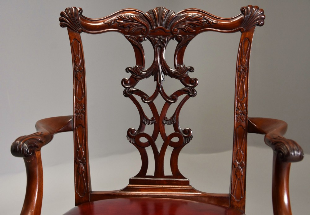 Superb pair of late 19th century mahogany open armchairs in the Chippendale style View VII