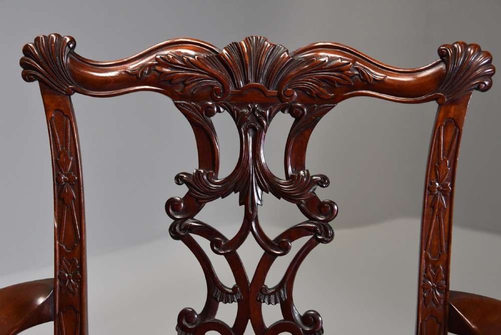 Superb pair of late 19th century mahogany open armchairs in the Chippendale style View VIII