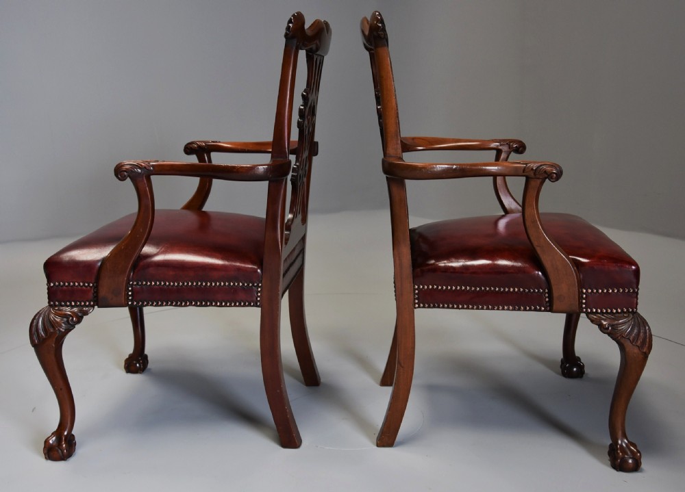 Superb pair of late 19th century mahogany open armchairs in the Chippendale style View XII