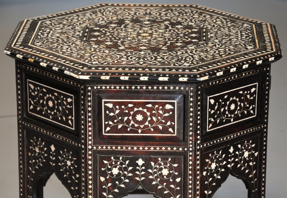 Superb quality late 19th century ivory inlaid hardwood Anglo Indian octagonal table View III