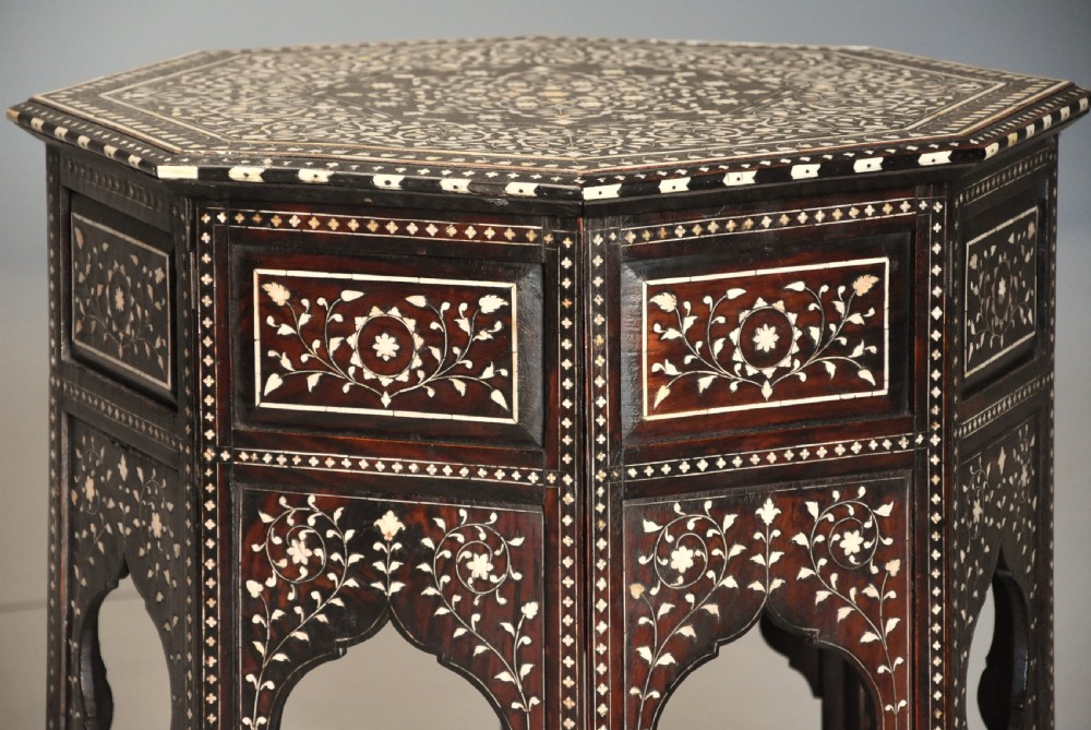 Superb quality late 19th century ivory inlaid hardwood Anglo Indian octagonal table View V