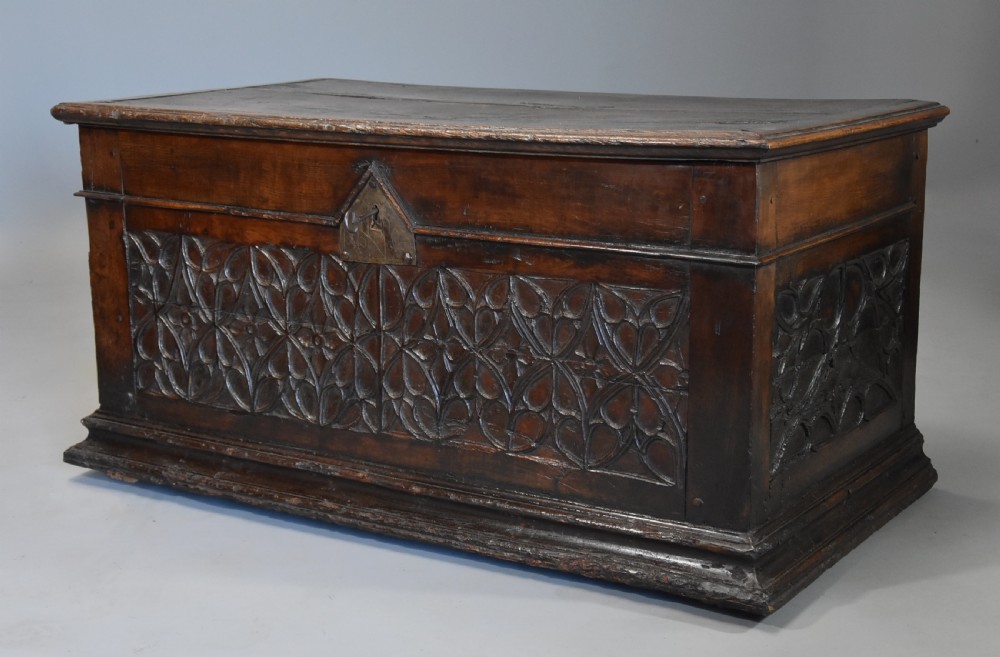 Extremely rare French early 16th century fruitwood (cherry) coffer of superb patina View II