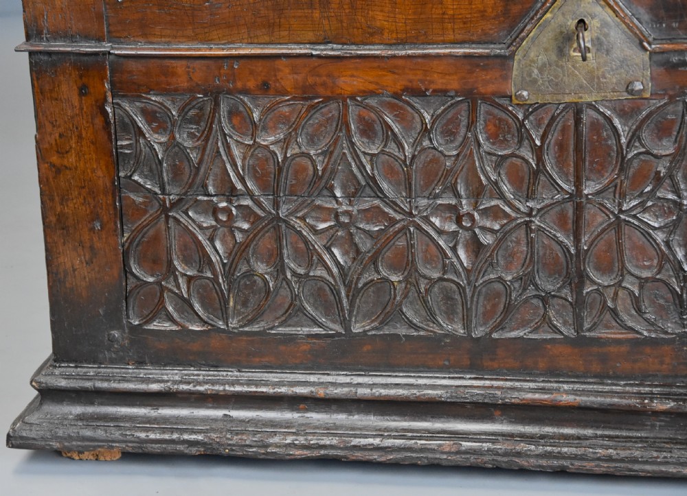 Extremely rare French early 16th century fruitwood (cherry) coffer of superb patina View VII