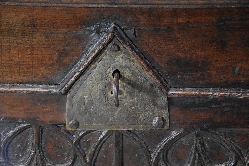 Extremely rare French early 16th century fruitwood (cherry) coffer of superb patina View VIII