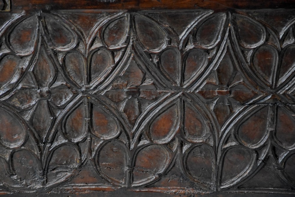 Extremely rare French early 16th century fruitwood (cherry) coffer of superb patina View IX