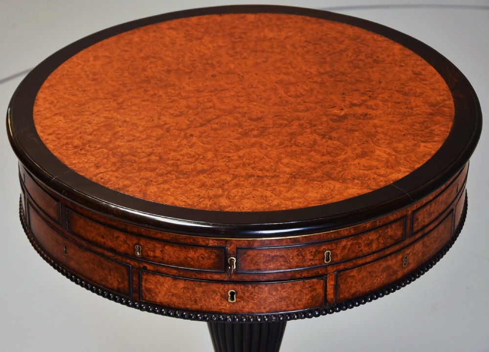 Exceptionally rare early 19thc Anglo Chinese amboyna & macassar ebony work table drum table View VIII