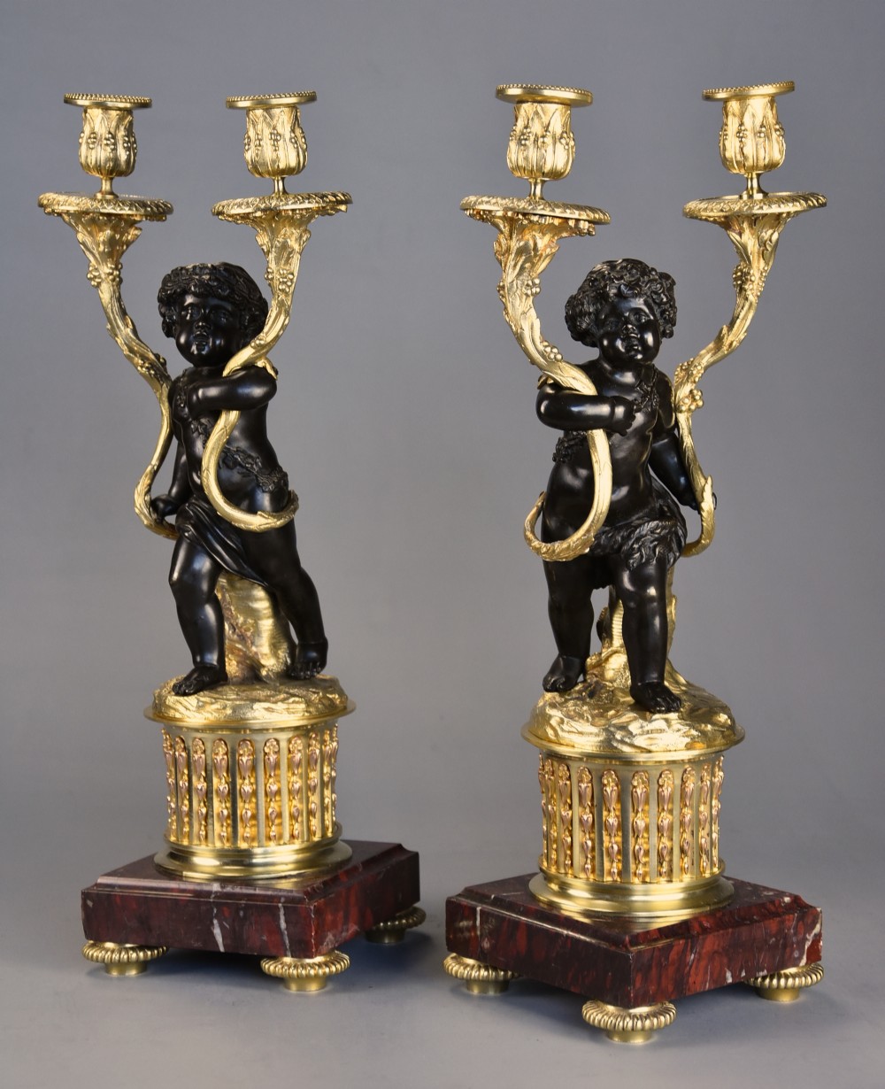 Pair of fine quality French late 19th century ormolu & bronze candelabra in the manner of Clodion
