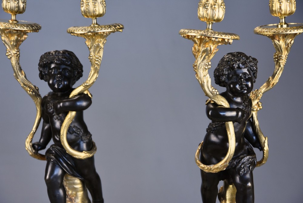 Pair of fine quality French late 19th century ormolu & bronze candelabra in the manner of Clodion View IX