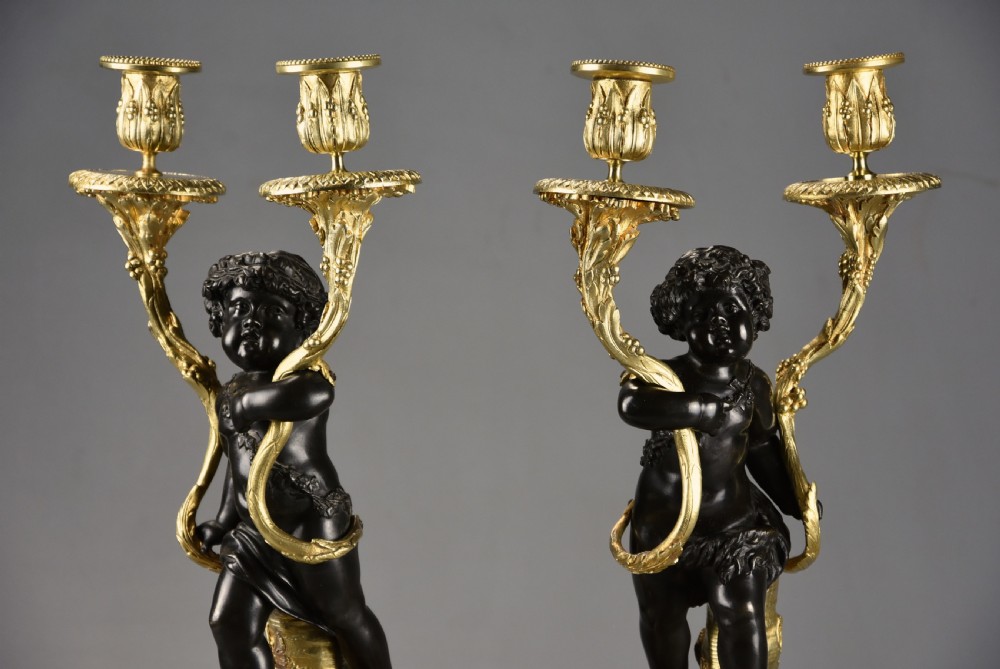 Pair of fine quality French late 19th century ormolu & bronze candelabra in the manner of Clodion View X