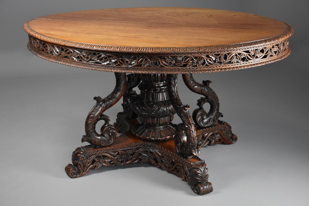 Mid 19th century Anglo Indian padouk oval centre table with superb faded patina