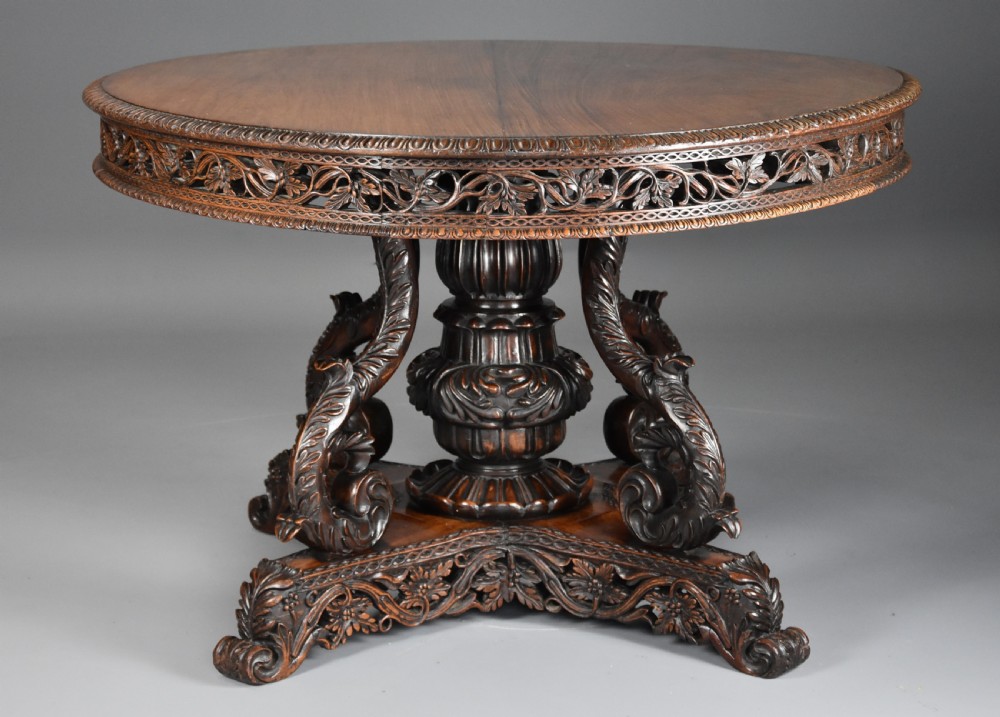 Mid 19th century Anglo Indian padouk oval centre table with superb faded patina View III
