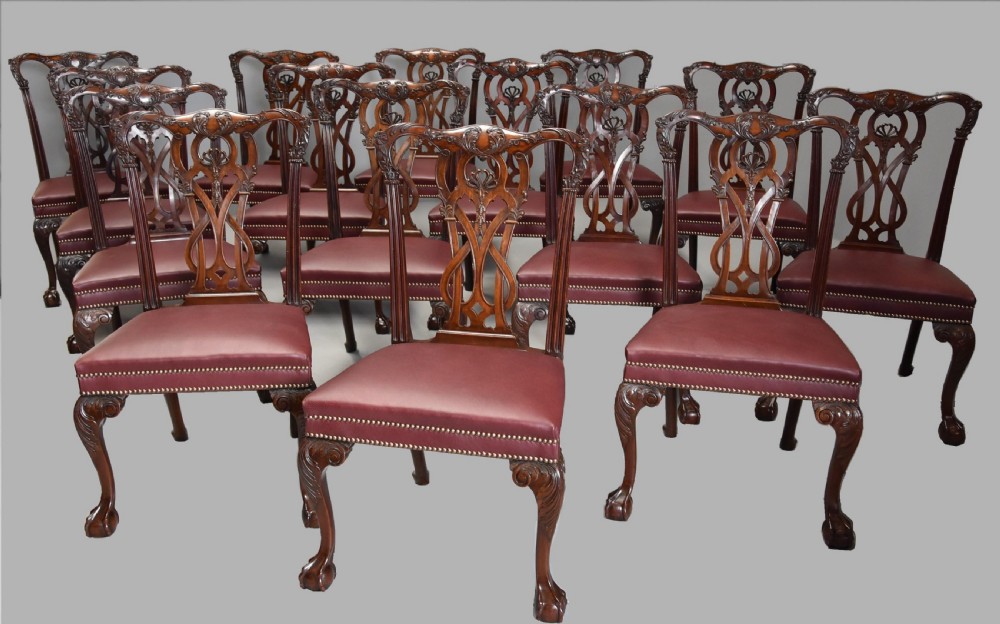 Superb quality large set of twenty one late 19thc Chippendale style mahogany dining chairs of excellent patina View III