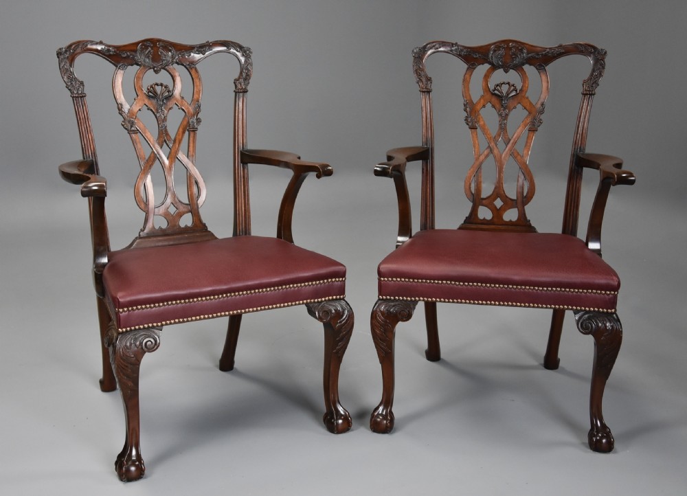 Superb quality large set of twenty one late 19thc Chippendale style mahogany dining chairs of excellent patina View X