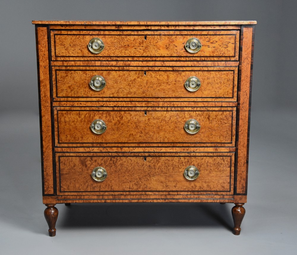 Rare early 19th century Regency Karelian birch chest of drawers