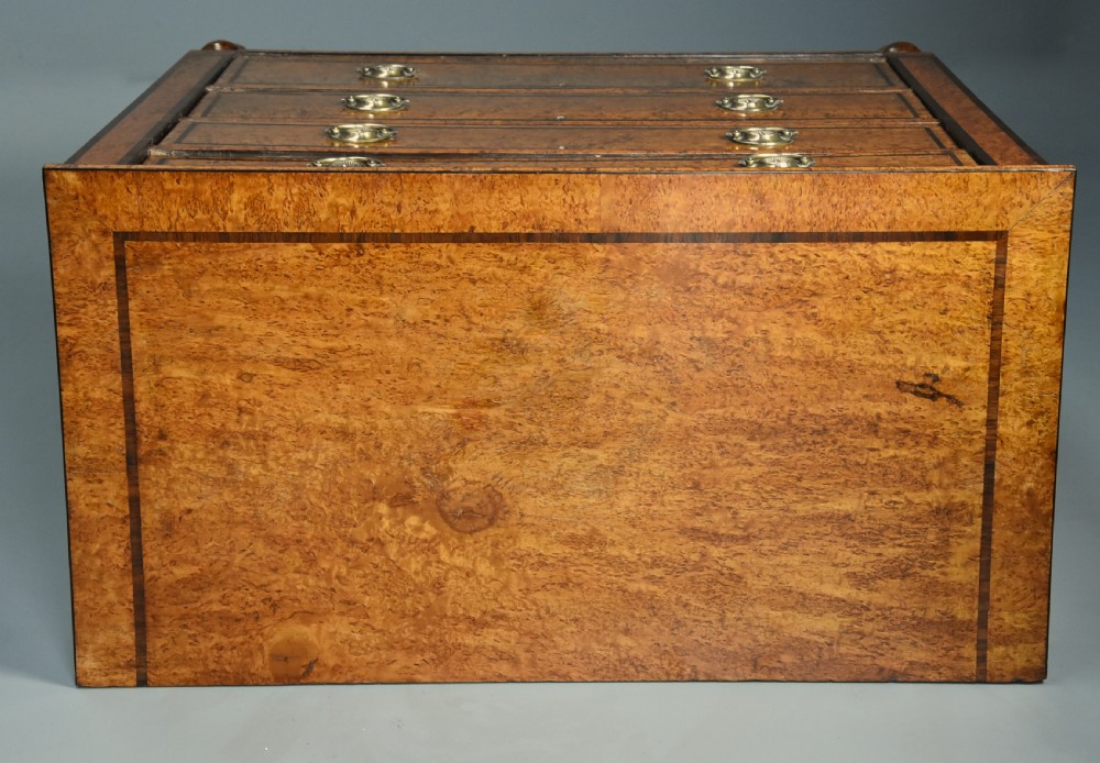 Rare early 19th century Regency Karelian birch chest of drawers View XI