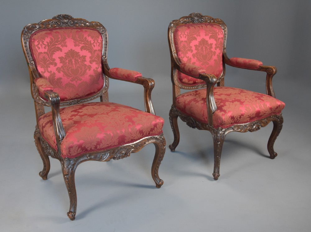Pair of fine quality French 19th century walnut fauteuils or open armchairs View IV
