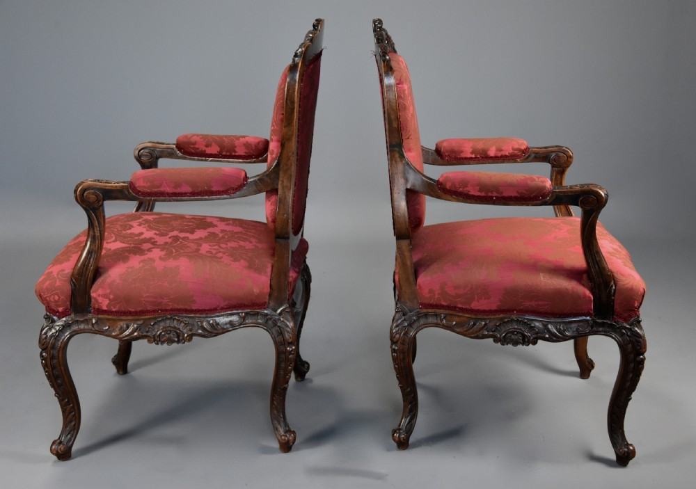 Pair of fine quality French 19th century walnut fauteuils or open armchairs View VI