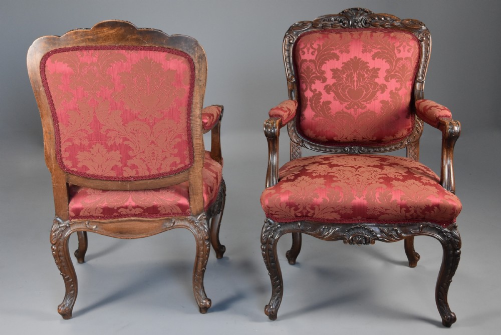 Pair of fine quality French 19th century walnut fauteuils or open armchairs View VII