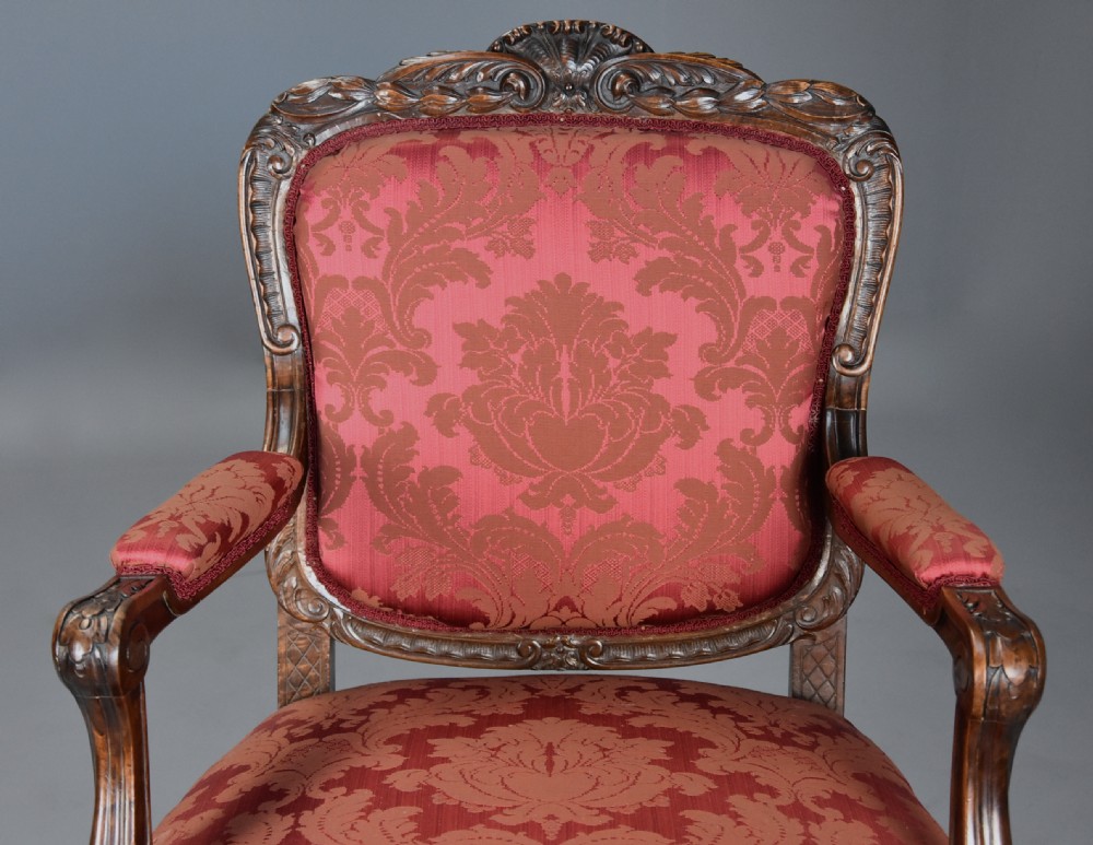 Pair of fine quality French 19th century walnut fauteuils or open armchairs View IX