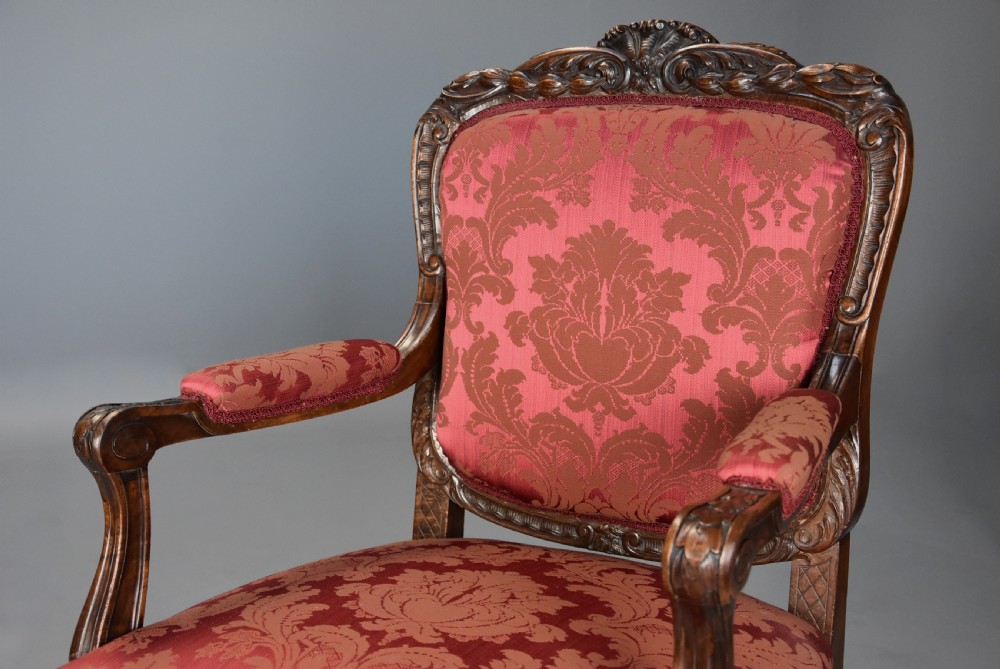 Pair of fine quality French 19th century walnut fauteuils or open armchairs View XI