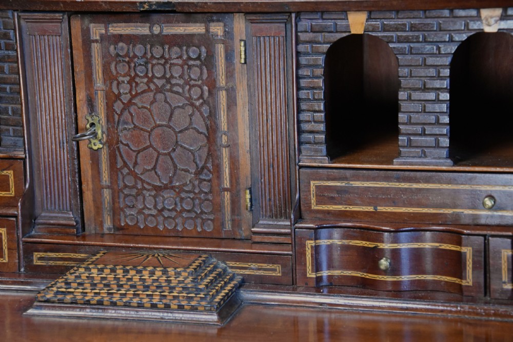 Mid-late 18thc mahogany bureau supported on ogee feet of fine patina with superb interior View VIII