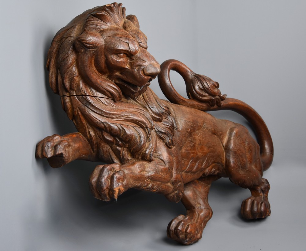 Superb large late 19th century highly decorative carved oak rampant lion View V