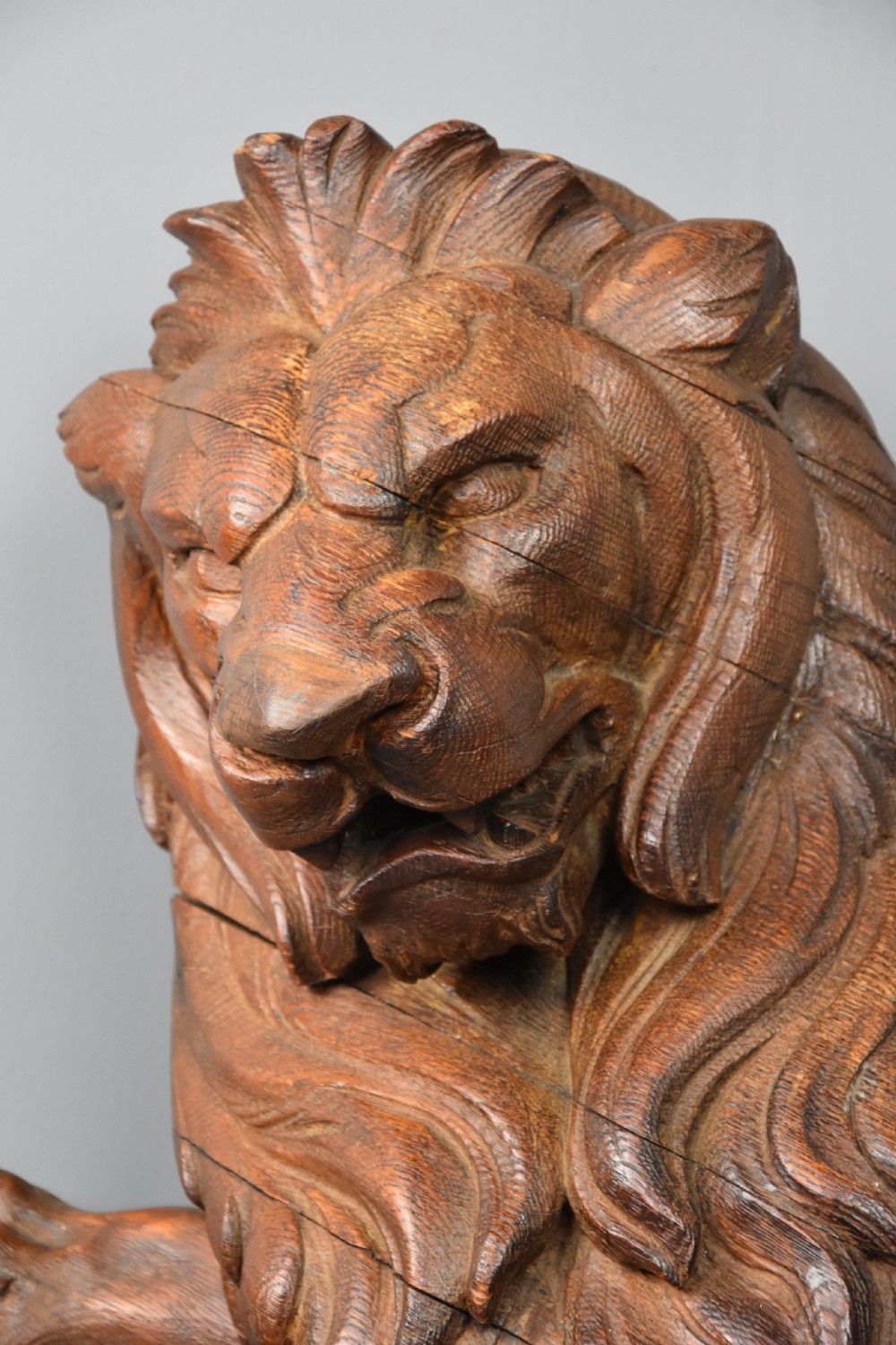 Superb large late 19th century highly decorative carved oak rampant lion View VI