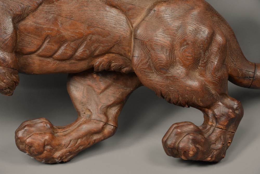 Superb large late 19th century highly decorative carved oak rampant lion View VIII