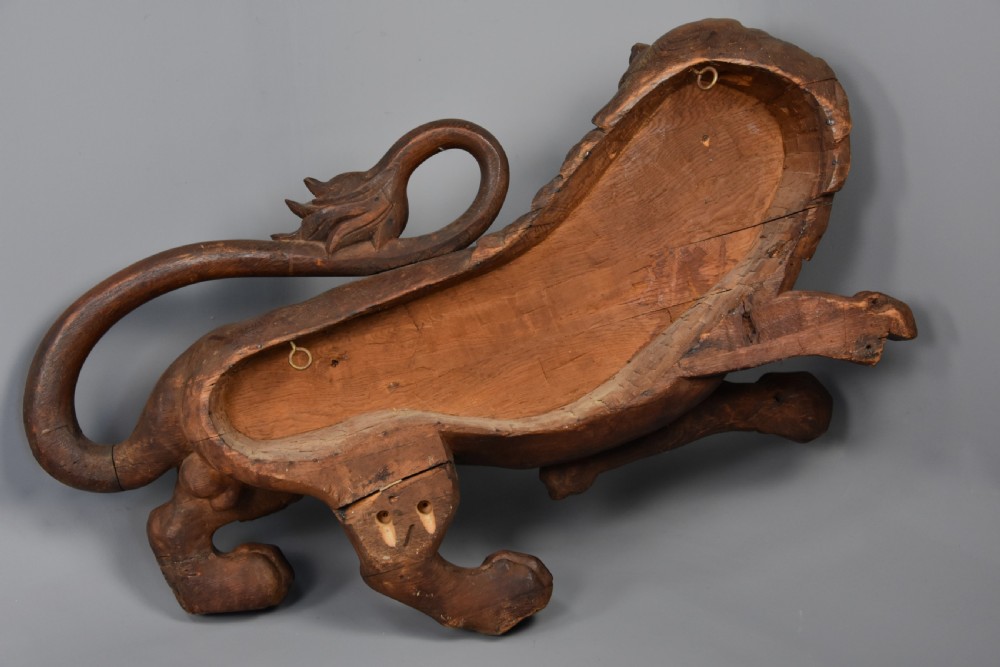 Superb large late 19th century highly decorative carved oak rampant lion View XI