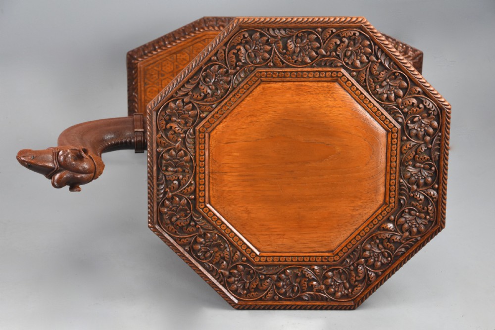Late 19th century Anglo Indian hardwood camel table of superb quality, possibly from the Gujarat region of India View X