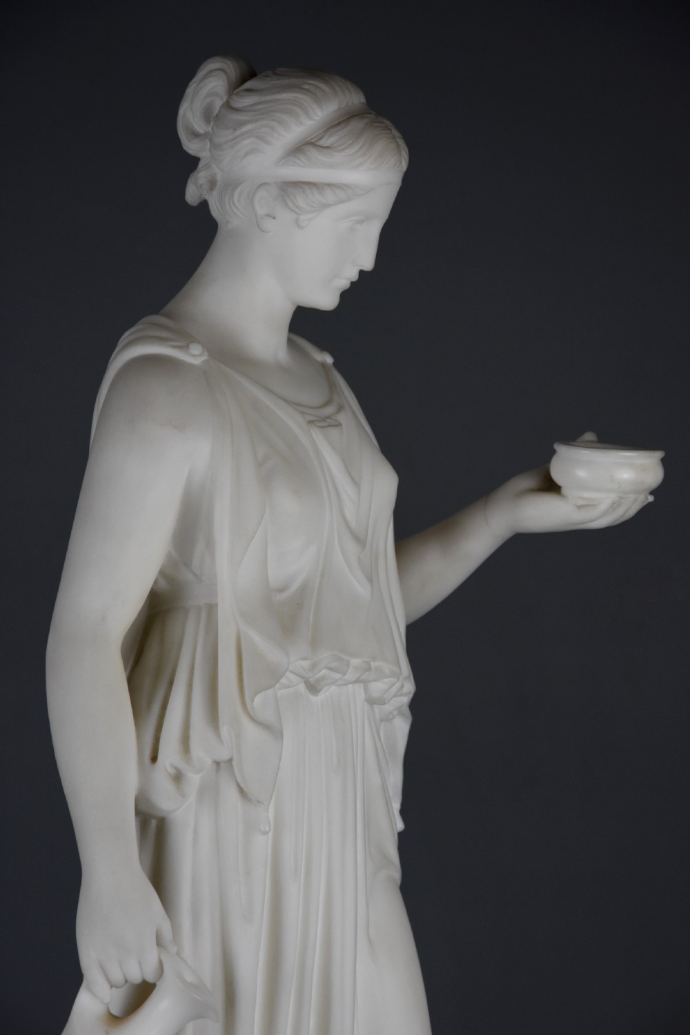 Fine quality mid 19thc carved marble figure of Hebe, goddess of youth after Bertel Thorvaldsen (1770-1844) View V