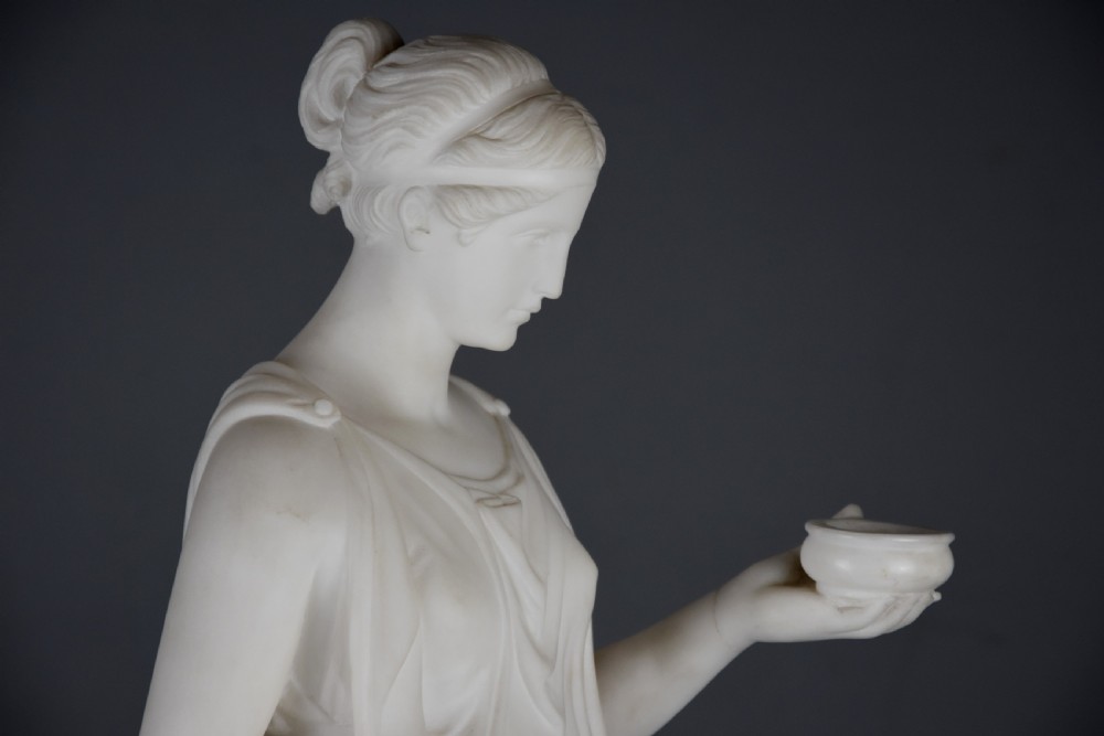 Fine quality mid 19thc carved marble figure of Hebe, goddess of youth after Bertel Thorvaldsen (1770-1844) View VI