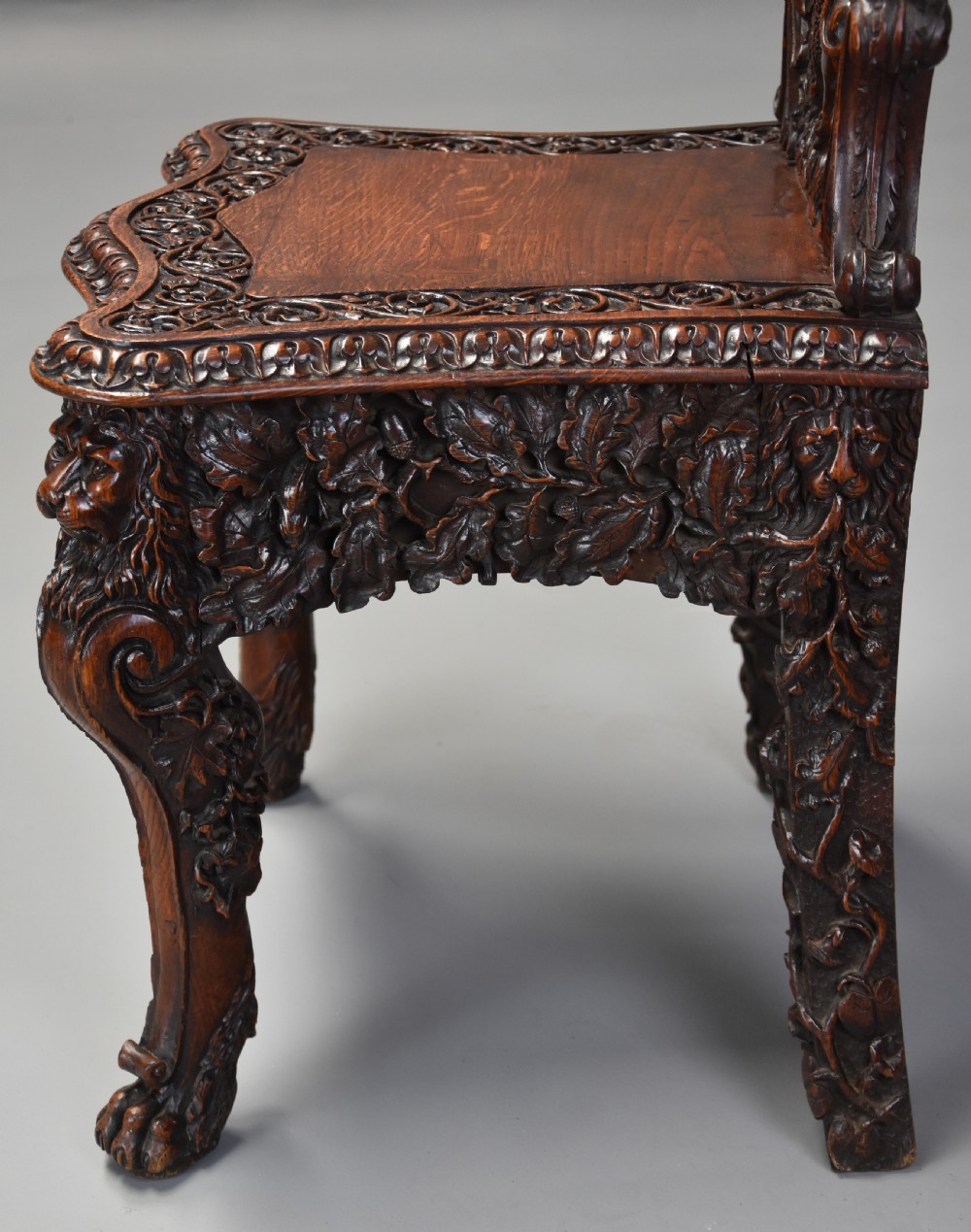 Superb pair of mid 19thc Exhibition quality carved oak chairs of large proportion View XIV