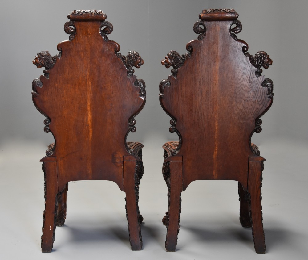 Superb pair of mid 19thc Exhibition quality carved oak chairs of large proportion View XVI