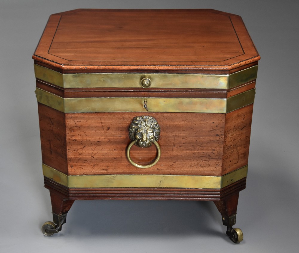 Early 19th century Regency mahogany brass bound cellarette or wine cooler of excellent patina  View III