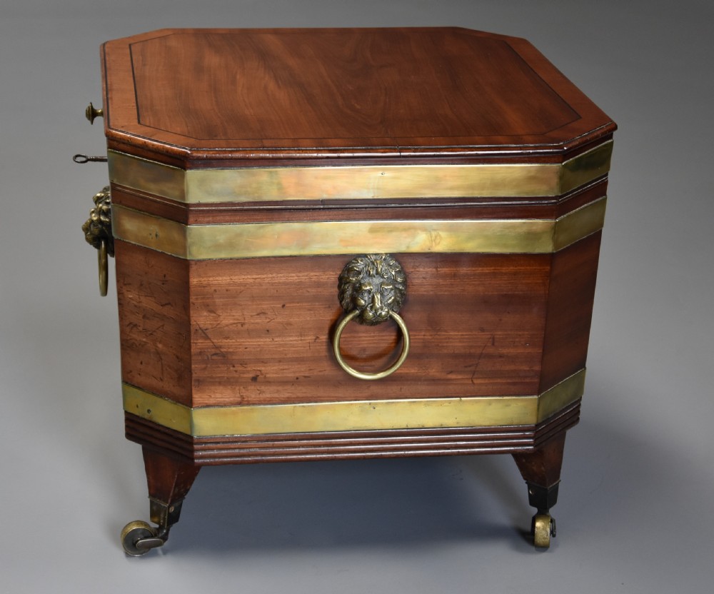 Early 19th century Regency mahogany brass bound cellarette or wine cooler of excellent patina  View IV