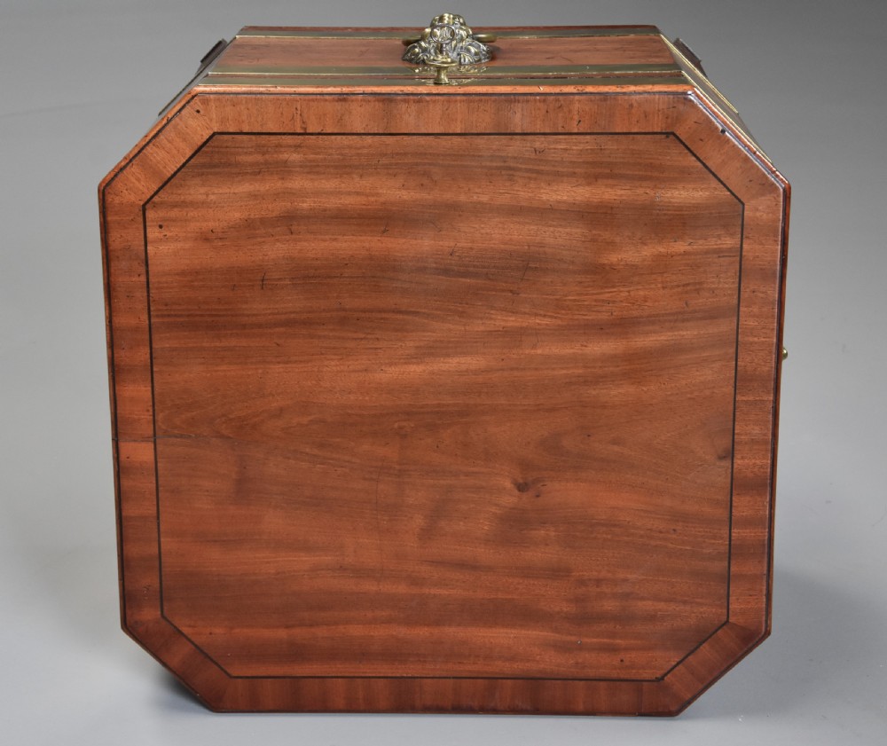 Early 19th century Regency mahogany brass bound cellarette or wine cooler of excellent patina  View V