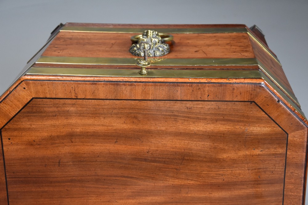 Early 19th century Regency mahogany brass bound cellarette or wine cooler of excellent patina  View VI