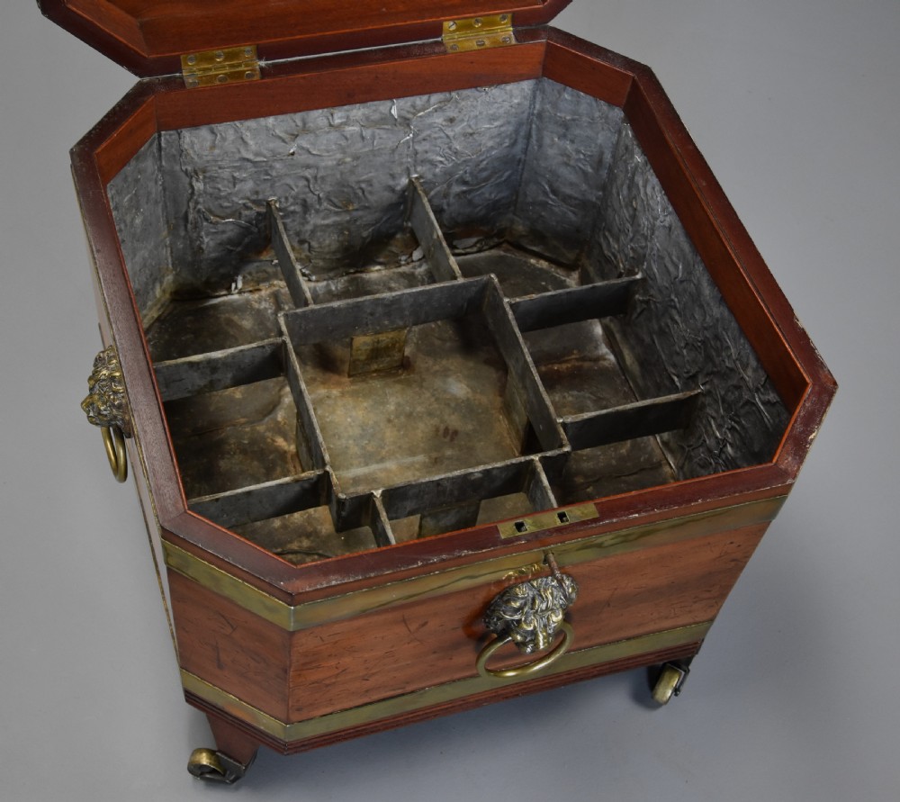 Early 19th century Regency mahogany brass bound cellarette or wine cooler of excellent patina  View IX