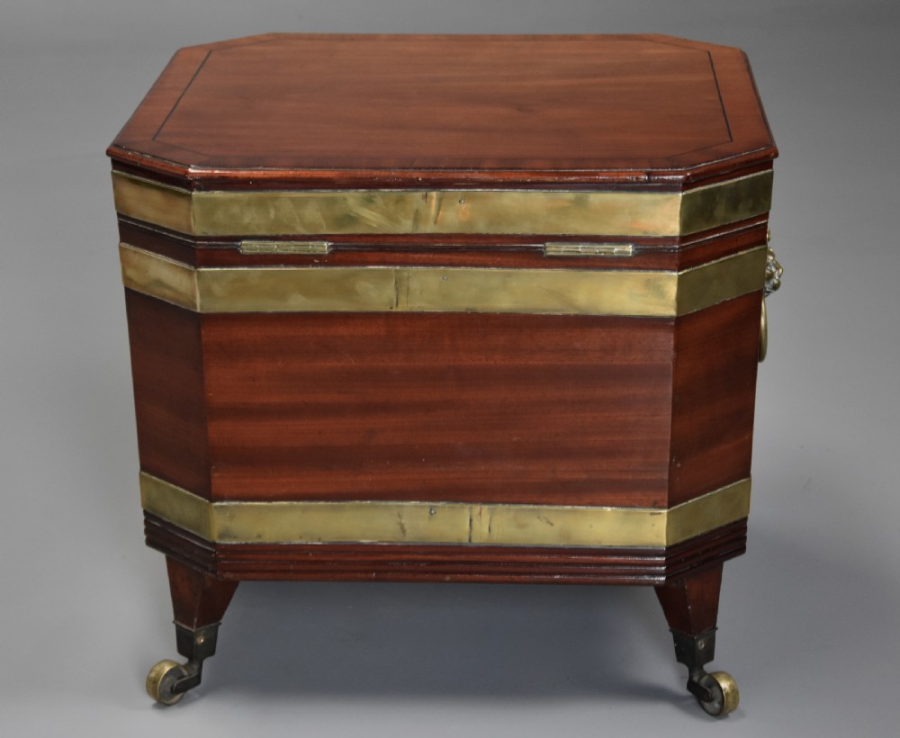 Early 19th century Regency mahogany brass bound cellarette or wine cooler of excellent patina  View XI