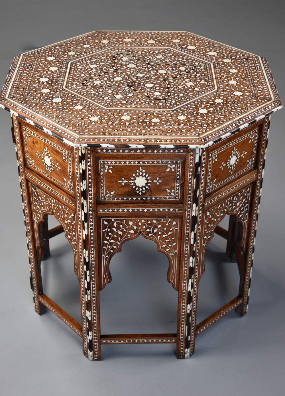 Superb quality late 19th century Anglo Indian inlaid hardwood octagonal table View II