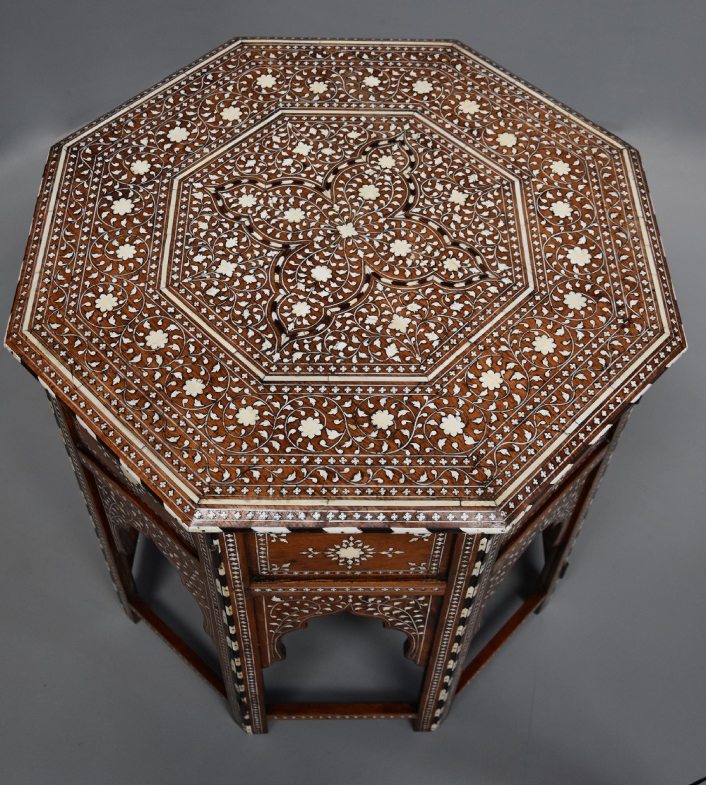 Superb quality late 19th century Anglo Indian inlaid hardwood octagonal table View III