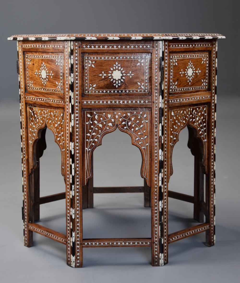 Superb quality late 19th century Anglo Indian inlaid hardwood octagonal table View IV