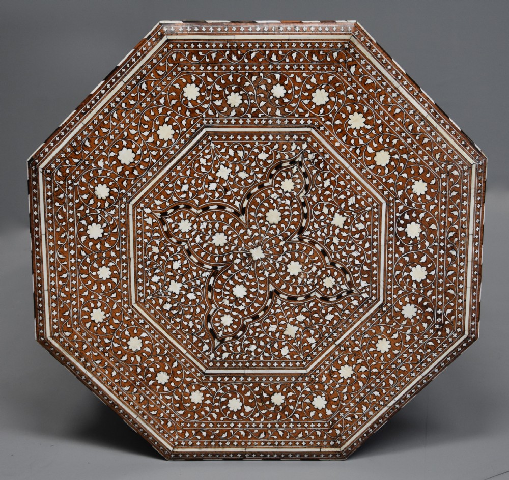 Superb quality late 19th century Anglo Indian inlaid hardwood octagonal table View IX